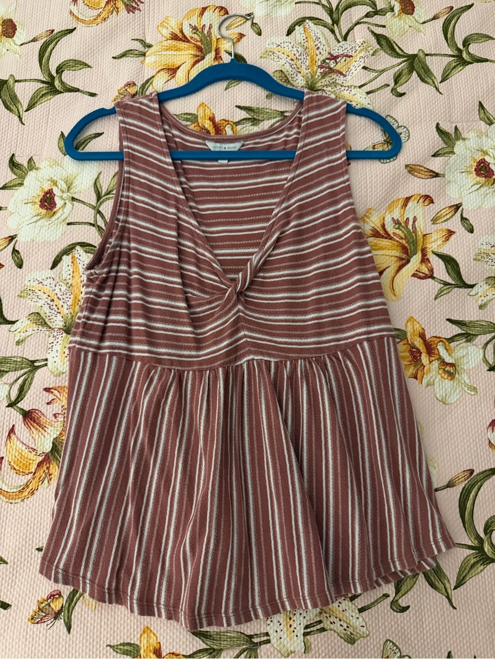 Lucky Brand Mauve Pink Striped Knot-Front Tank